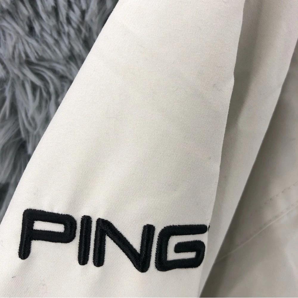 Ping Pullover Mens Medium Golf Tan Vneck Long Sleeve Pockets Toggle Waist